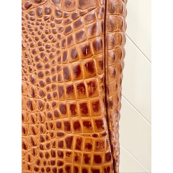 Eric Brand Brown Alligator Embossed Large Travel Tote Work Bag Bamboo Handle - Picture 4 of 12